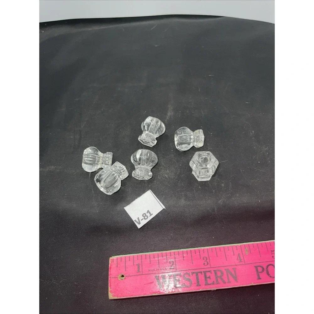 6 Vintage Clear Glass Drawer/Cabinet Knobs/Pulls 6-Sided Fluted & Faceted(v81)